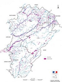 carte Franche-Comté cours eau zones humides