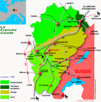 carte Franche-Comté axes transport TGV autoroutes