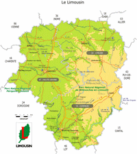 carte Limousin routes départements aéroports