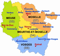 carte Lorraine départements et les préfectures