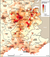 carte Rhône-Alpes densité de la population