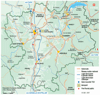 carte Rhône-Alpes transports gares aéroports réseau routier ports