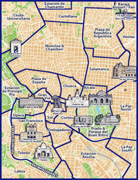 carte Madrid différents quartiers et les monuments importants