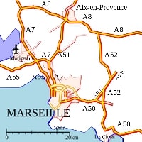 Carte de Marseille avec l'accès routier par autoroute