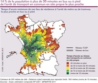 Carte de Marseille avec le temps d'accès minimum entre la résidence et le métro ou tram