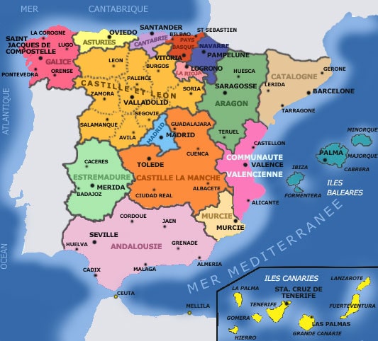 Cartograf.fr : L'Espagne : Carte des régions de l'Espagne