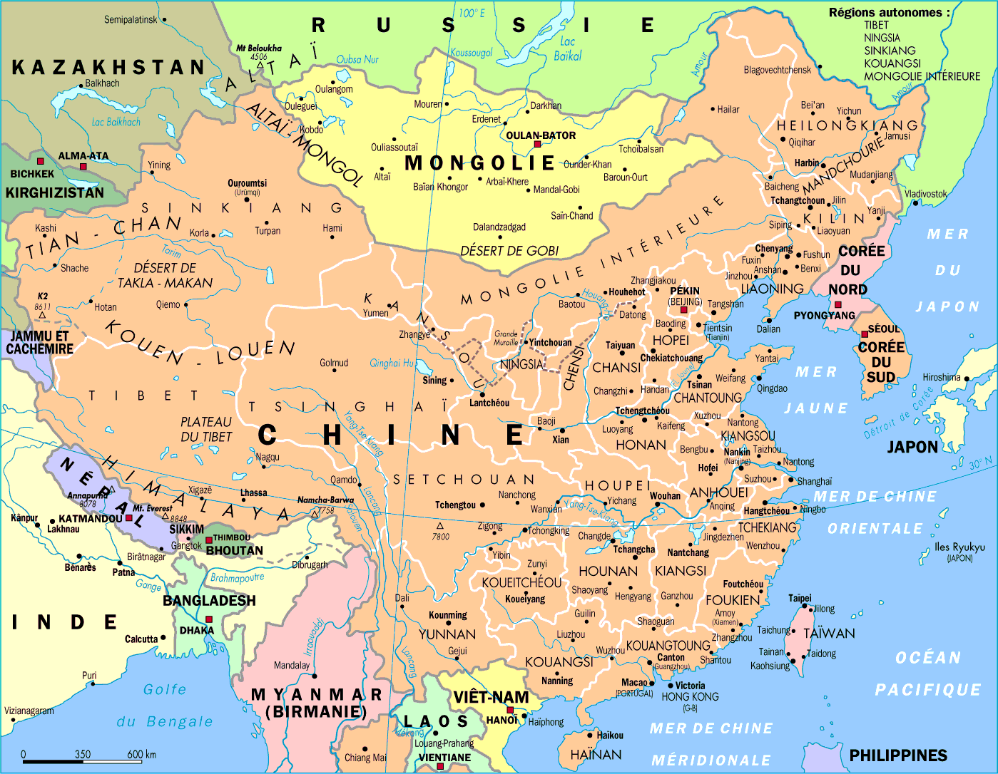 carte détaillée de la chine