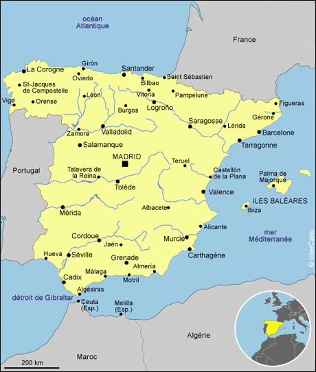 Carte des villes de l'Espagne