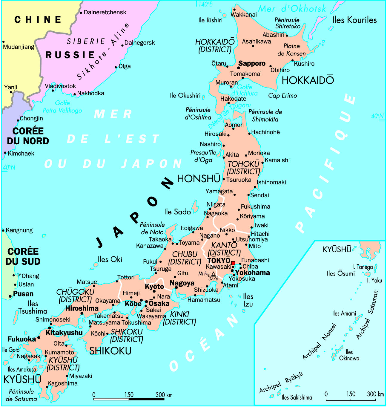 Carte du Japon régions et villes