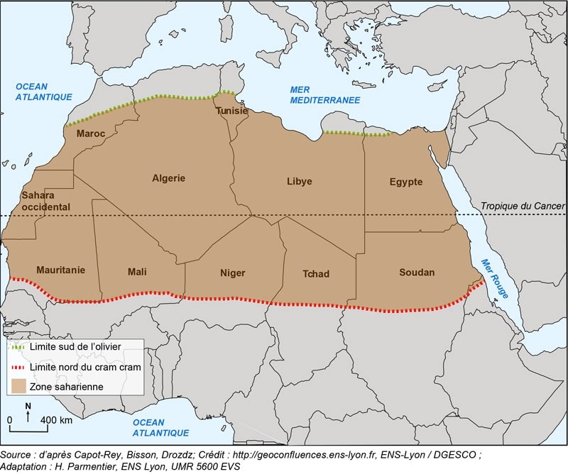 Carte du désert du Sahara en Afrique