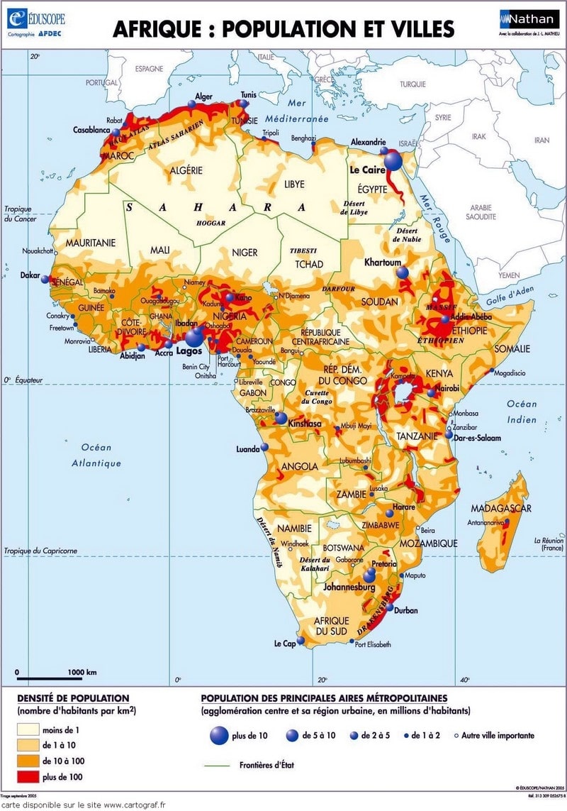 carte densité de population en Afrique