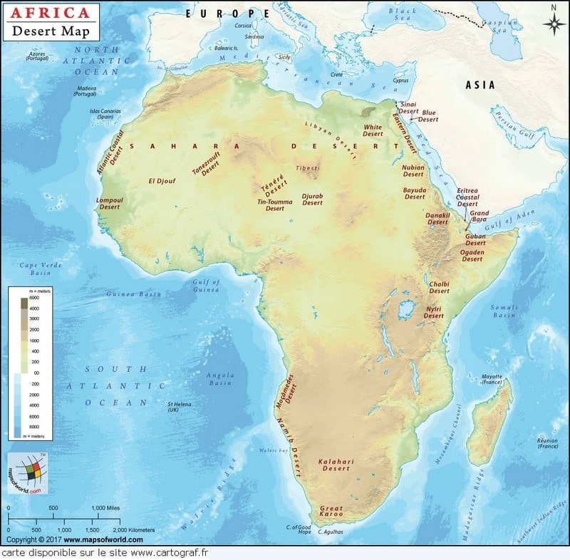 carte Afrique nom des déserts