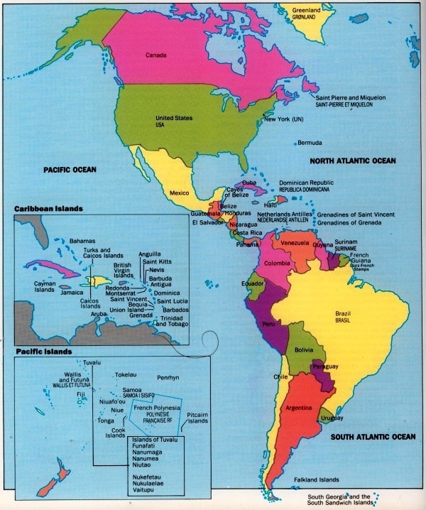 carte du continent americain