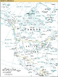 Carte de l'Amérique du Nord avec les pays et les villes