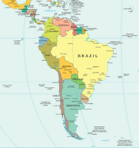 Carte de l'Amérique du sud avec les villes