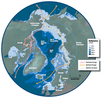 Carte Arctique pôle Nord route profondeur