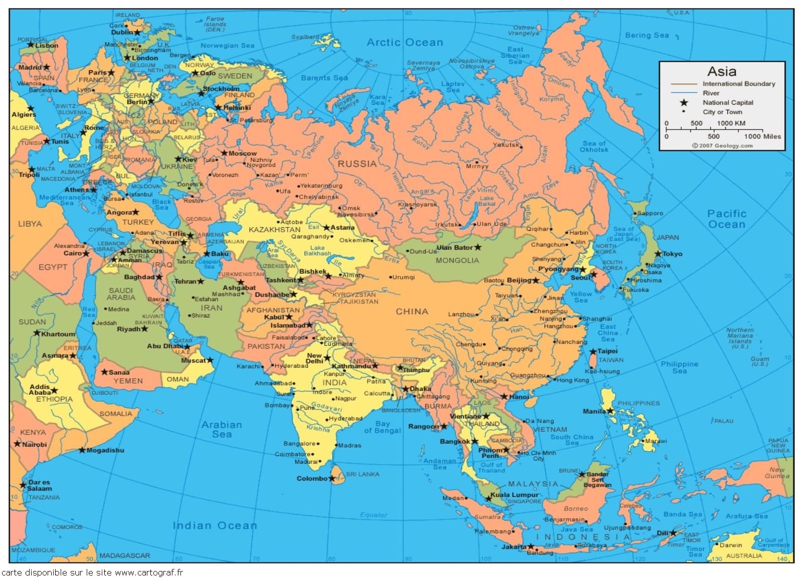 carte asie capitales