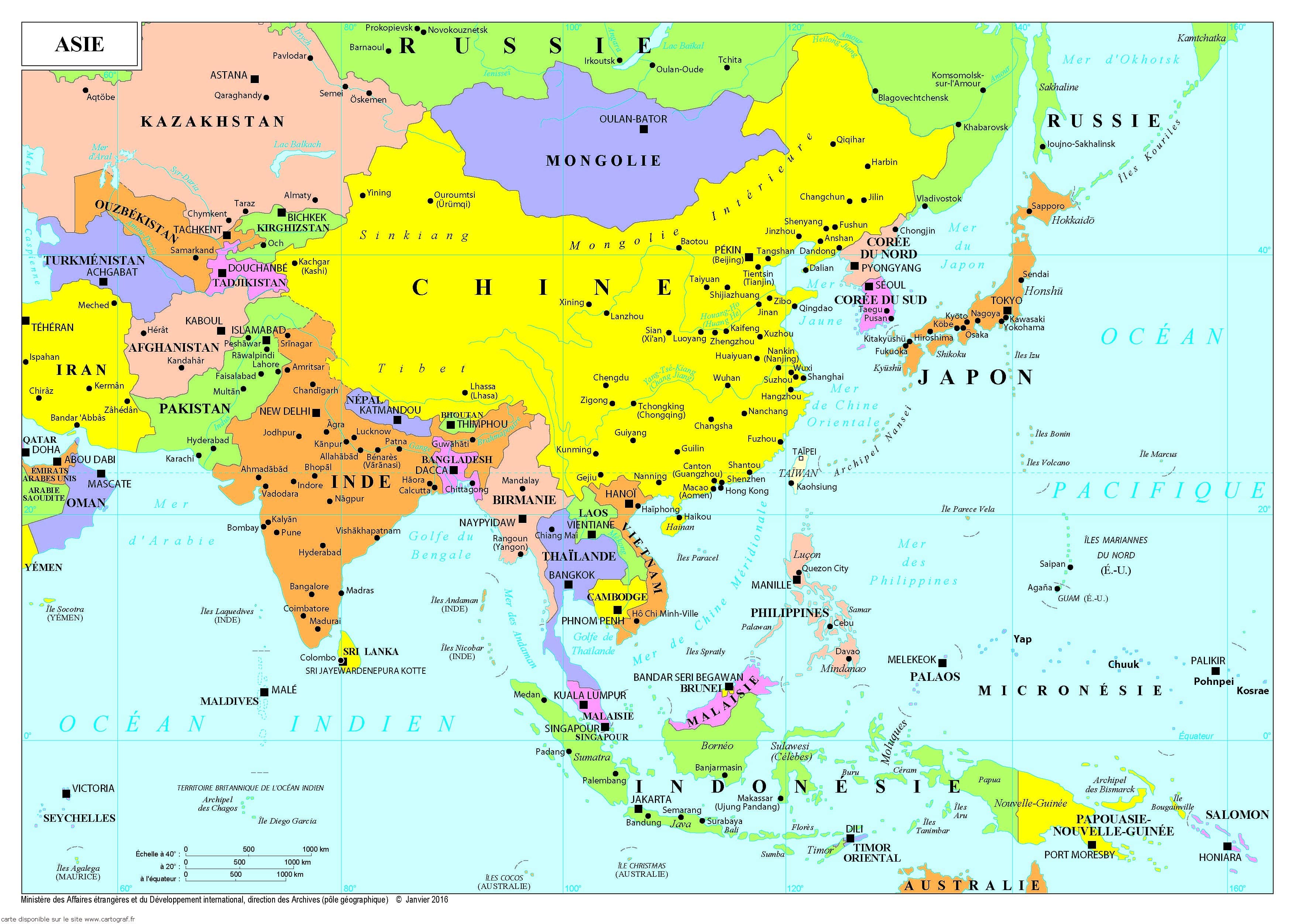 carte asie sud est capitales