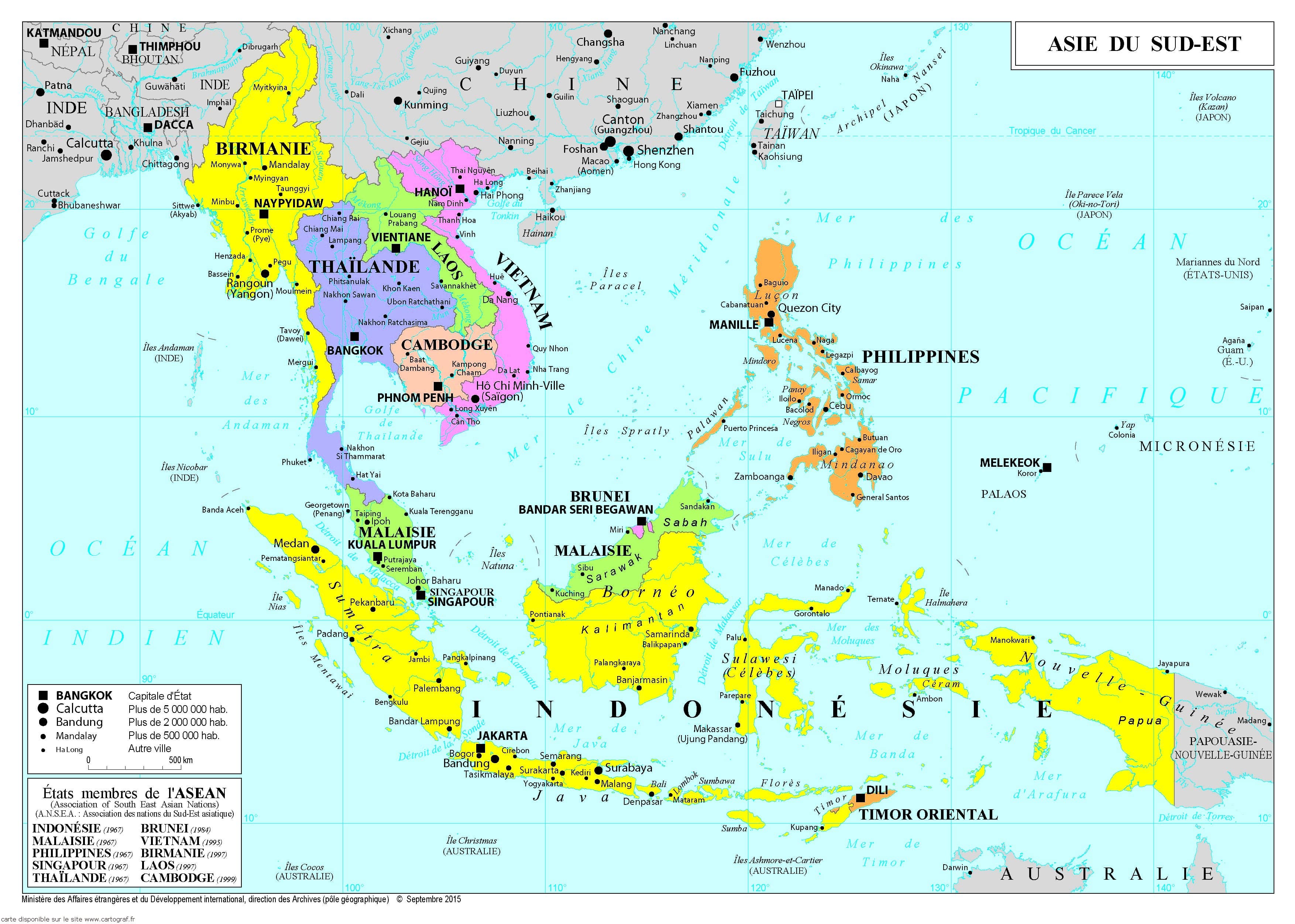 carte asie sud est capitales