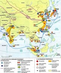 Carte de l'Asie avec la croissance économique et le flux d'Investissements Directs Etrangers IDE