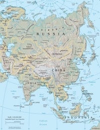 Carte Asie grande carte relief capitales villes fleuves