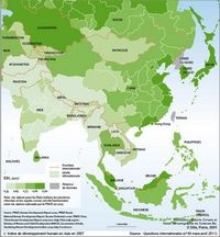 Carte de l'Asie avec l'IDH, l'Indice de Développement Humain en 2007