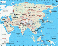 Carte Asie limite continent frontières rivières