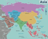 Carte de l'Asie avec les noms des pays en anglais