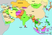 Carte de l'Asie simple avec le nom des pays en couleur