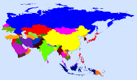Carte de l'Asie vierge avec les pays en couleur