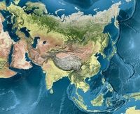 Carte de l'Asie vue du ciel avec le relief et la végétation