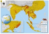 Carte de l'Asie avec les zones de présence des tigres, historiques et actuelles