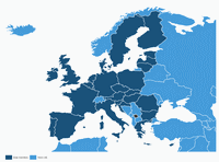 Carte de l'Europe avec les membres de l'Union Européenne et les pays hors Union Européenne en 2019