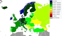 carte Europe PIB par habitant en 2021