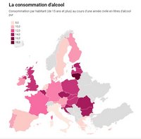 Carte de l'Europe avec la consommation d'alcool par habitant