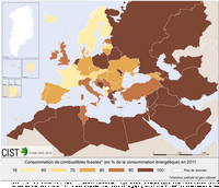 Carte de l'Europe avec la consommation de combustibles fossiles