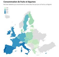 Carte de l'Europe avec la consommation de fruits et légumes