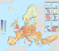 Carte de l'Europe avec la densité de population en 2017