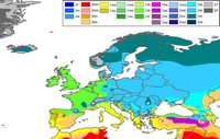Carte de l'Europe avec les différents types de climat classification de Koppen
