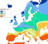 Carte Europe durée ensoleillement