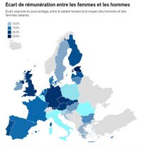 Carte de l'Europe avec l'écart de rémunération entre les hommes et les femmes