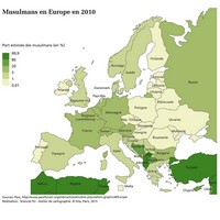 Carte de l'Europe avec l'estimation du nombre de musulmans par pays