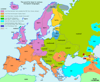 Carte de l'Europe avec l'étymologie du mot ours dans les langues