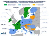Carte de l'Europe avec l'exportation vers le Royaume-Uni des pays de l'Union Européenne