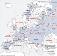 carte Europe fleuves bassins hydrographiques lignes de partage des eaux