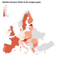 Carte Europe nombre jours fériés congés payés