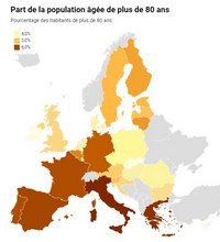 Carte de l'Europe avec la part de la population agée de plus de 80 ans
