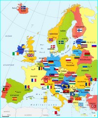 Carte Europe avec les pays, les capitales et les drapeaux