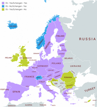 Carte de l'Europe avec les pays de l'Espace Schengen