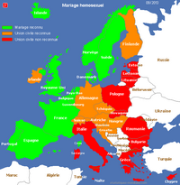 Carte de l'Europe avec la reconnaissance du mariage homosexuel